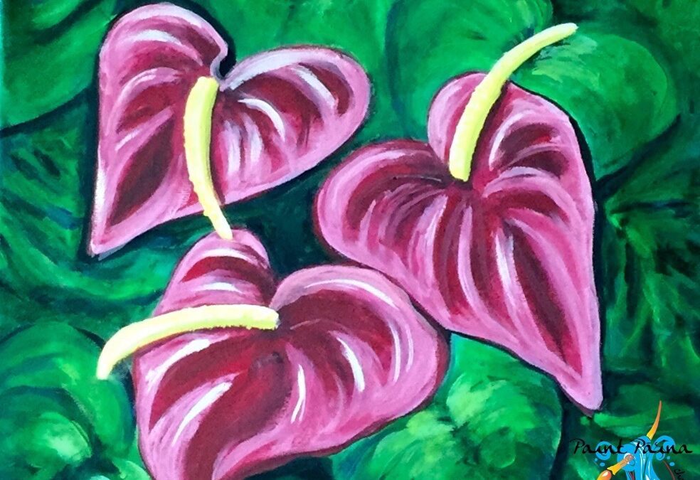 “Anthurium Hearts” Paint Pāʻina & The Residence Inn by Marriott Kapolei Oahu 🖌 Paint Party 🎨 BOOK NOW  or 📞 808 781-2218🍷