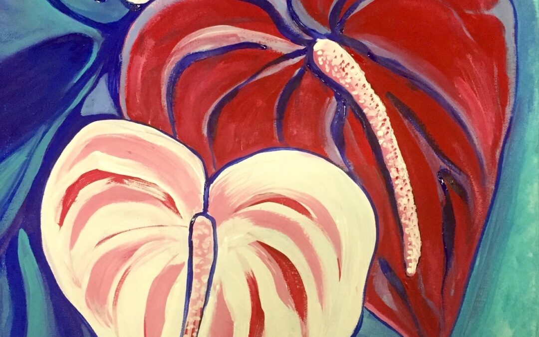 “Anthuriums” Paint Pāʻina & The Residence Inn by Marriott Kapolei Oahu 🖌 Paint Party 🎨 BOOK NOW  or 📞 808 781-2218🍷