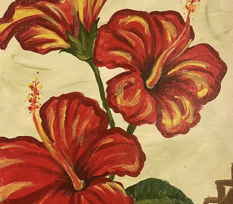 “Red Hibiscus” w/ Paint Pāʻina & Ko’olau Distillery – Paint and Sip 🎨 BOOK NOW 🖌  or 📞 808 781-2218 🍷